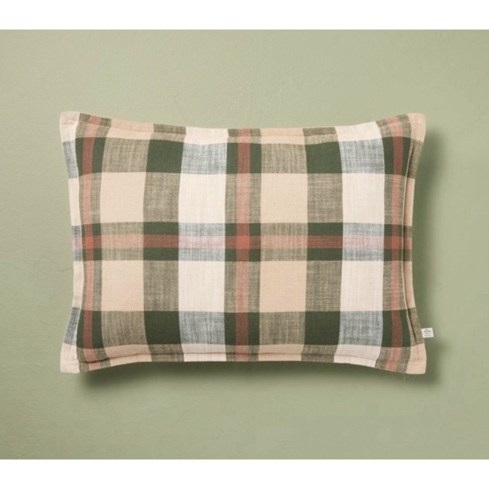 hearth and hand With magnolia Lumbar Pillow Brown Brown Green Plaid